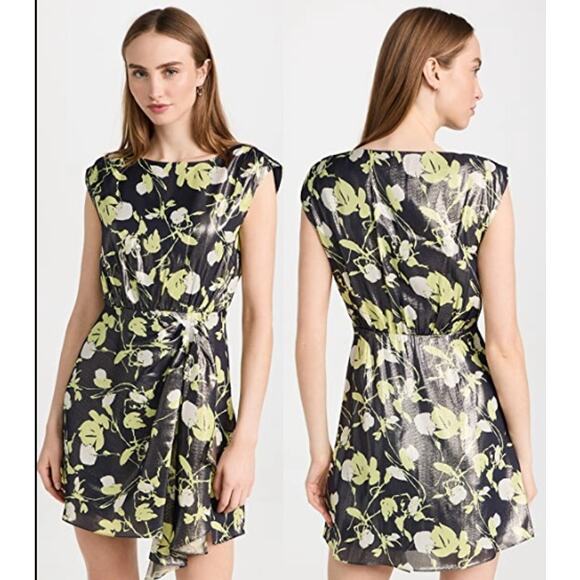 NWT Tanya Taylor Raisa Silk Blend Floral Mini Dress Black/Yellow Women's US 6